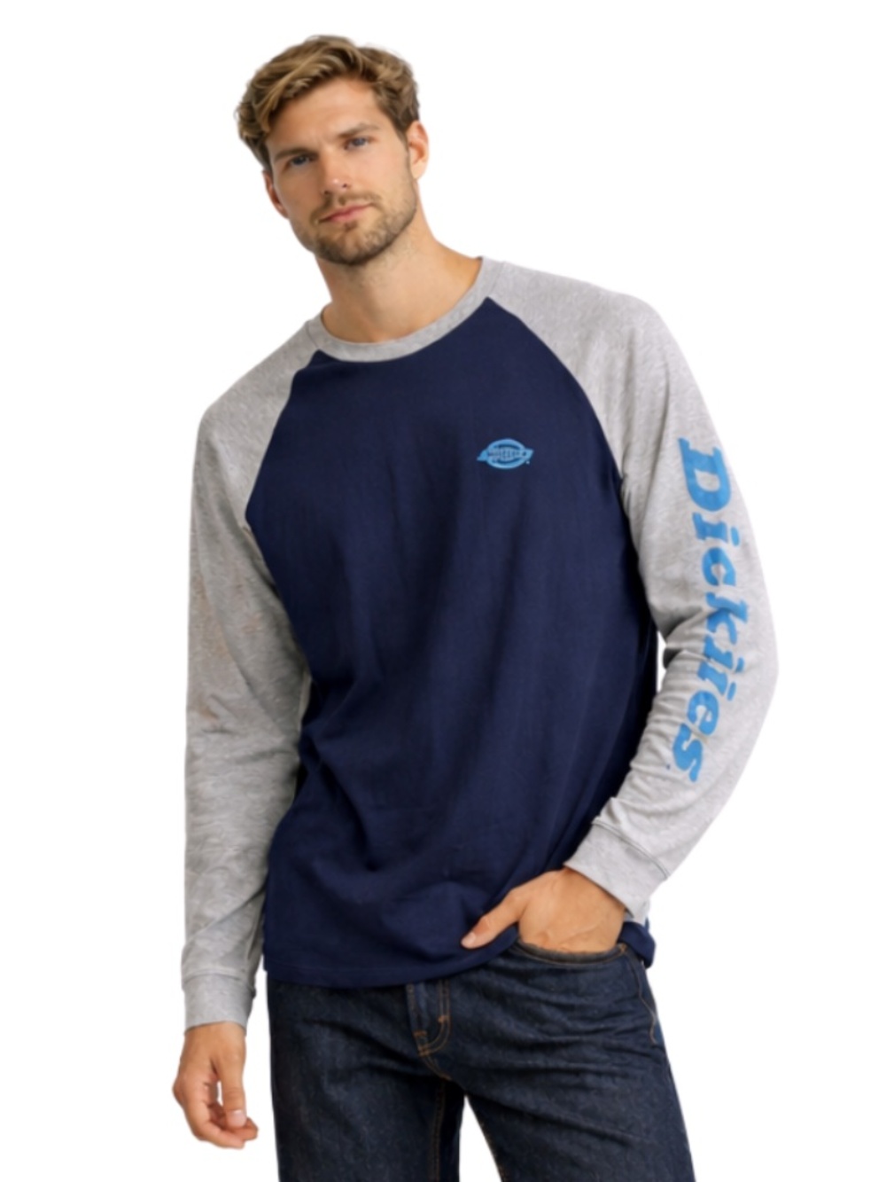 Dickies Blue & Grey Raglan Long Sleeve Cotton Shirt – Size XL GUC